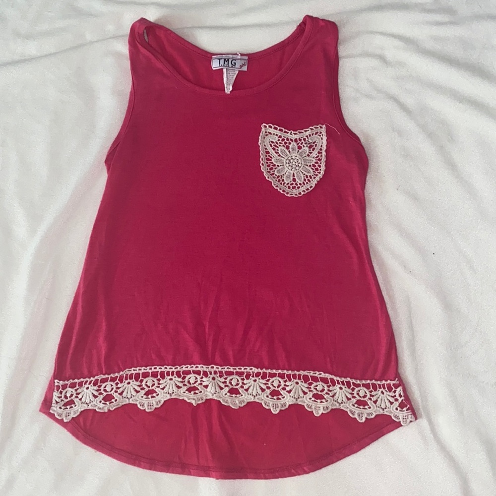 Girls size 12/14. Pink shirt with lace trim.